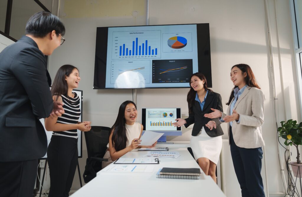 A team talking about their sales performance.